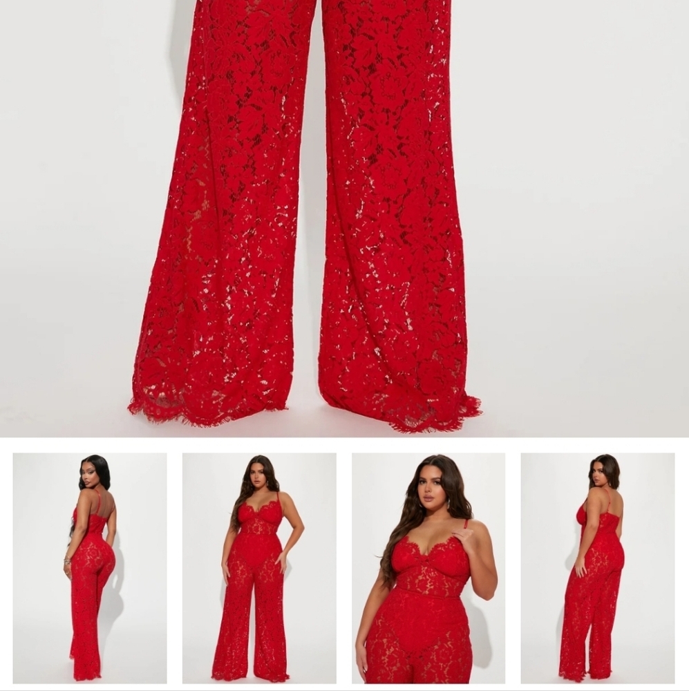 Fashion Nova Red Lace Strapless Jumpsuit